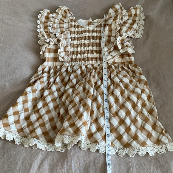 Matilda Jane Brown/Light Cream Gingham Laced Smocked Front Blouse Girls Size 8 - Picture 5 of 5